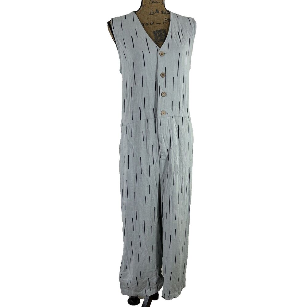 Grade & Gather Jumpsuit Pant Romper‎ Large Rayon Linen Button Minimalist Gray